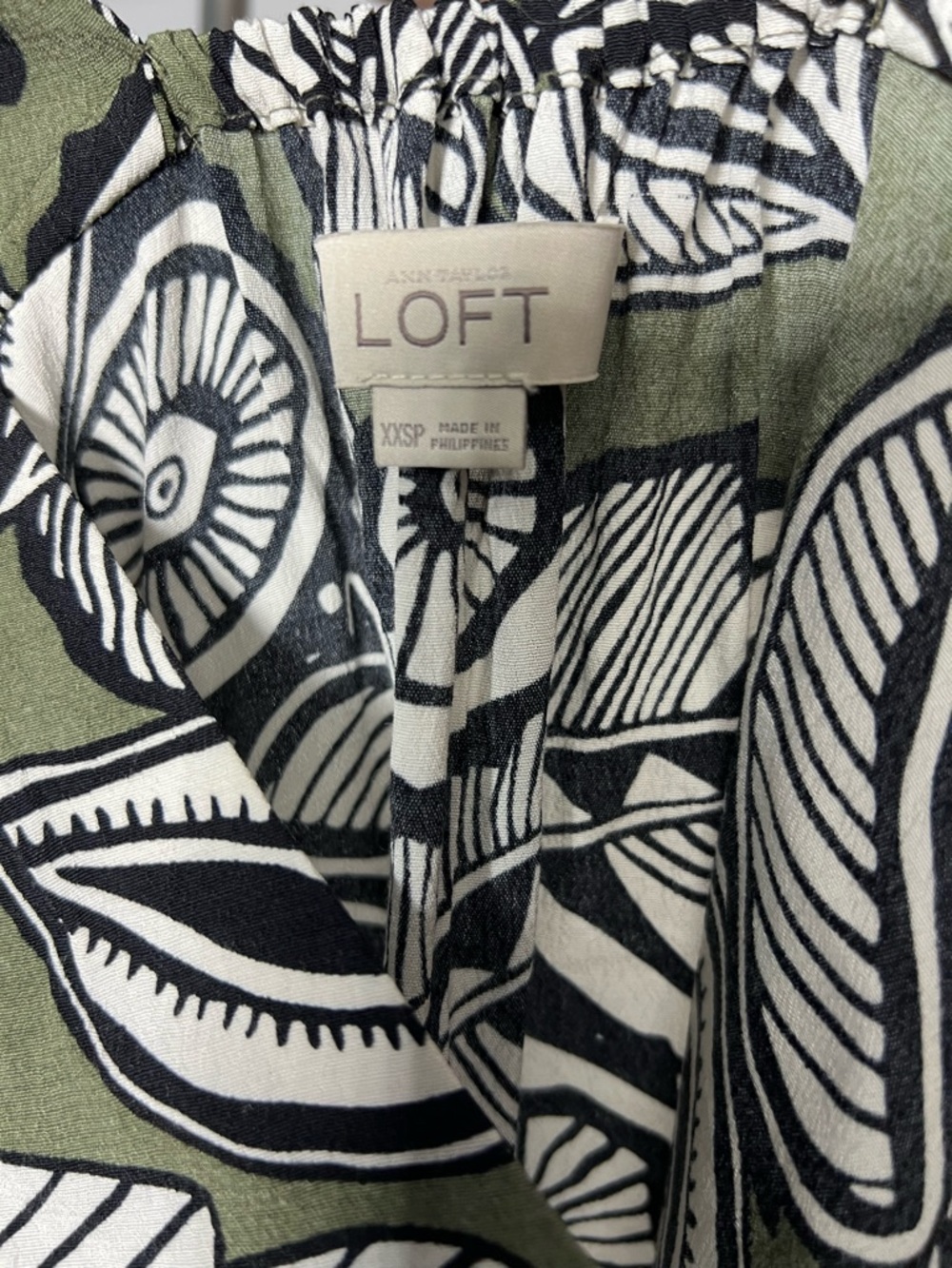 Vintage LOFT Olive Green Black & White Floral Tank Top - Picture 3 of 5